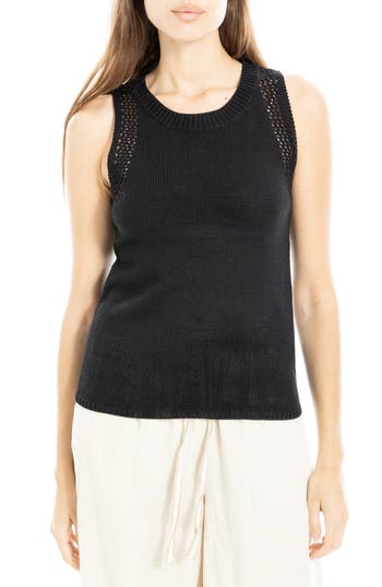 Max Studio Pointelle Stitch Crocheted Tank In Black