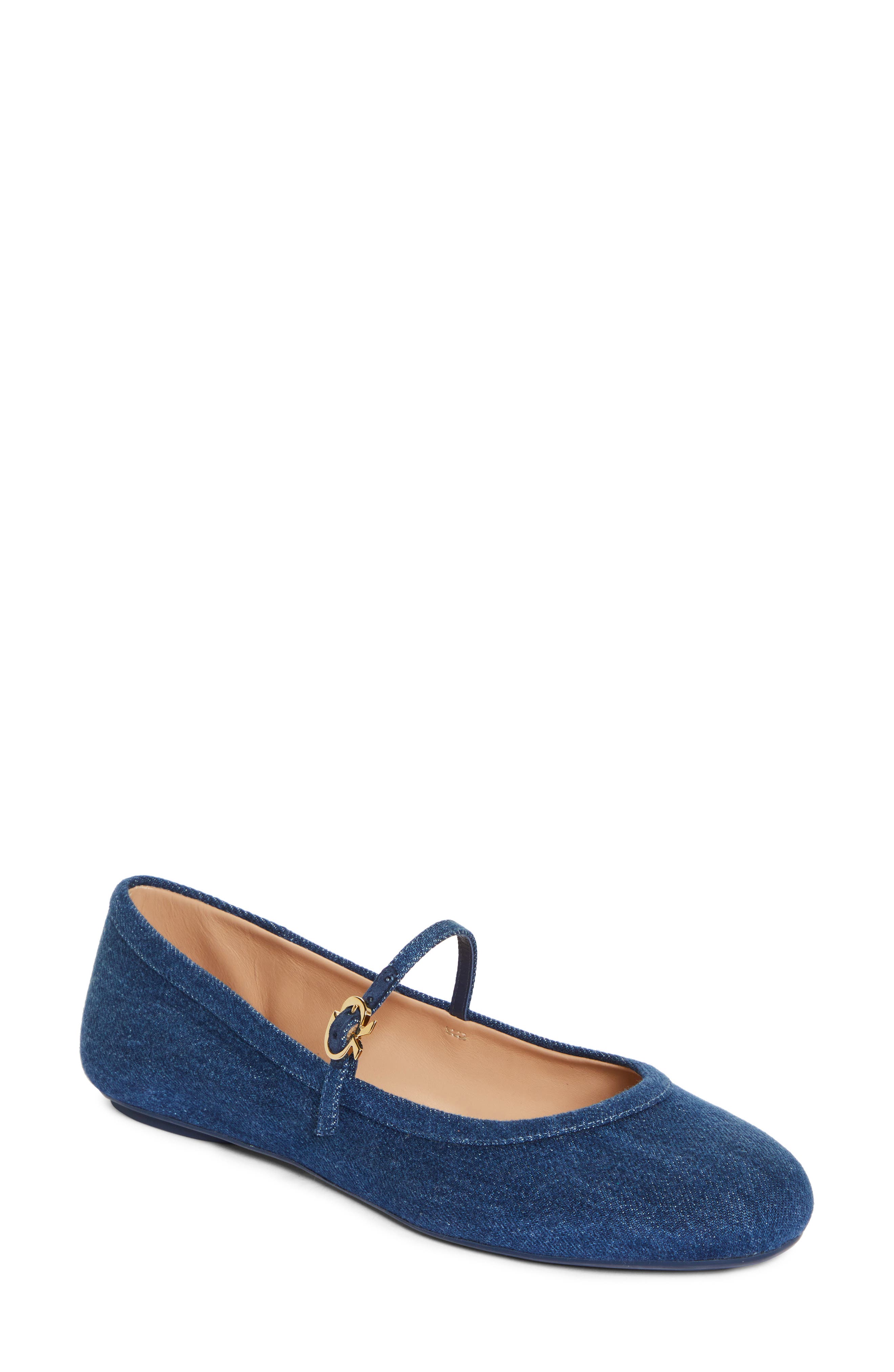 Gianvito Rossi Denim Mary Jane Flat, Main, color, 