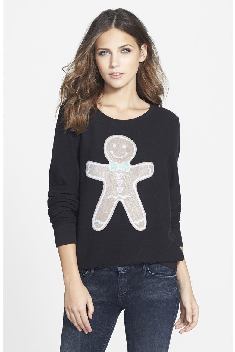 'Gingerbread Man' Scented Pullover, Main, color, JET BLACK