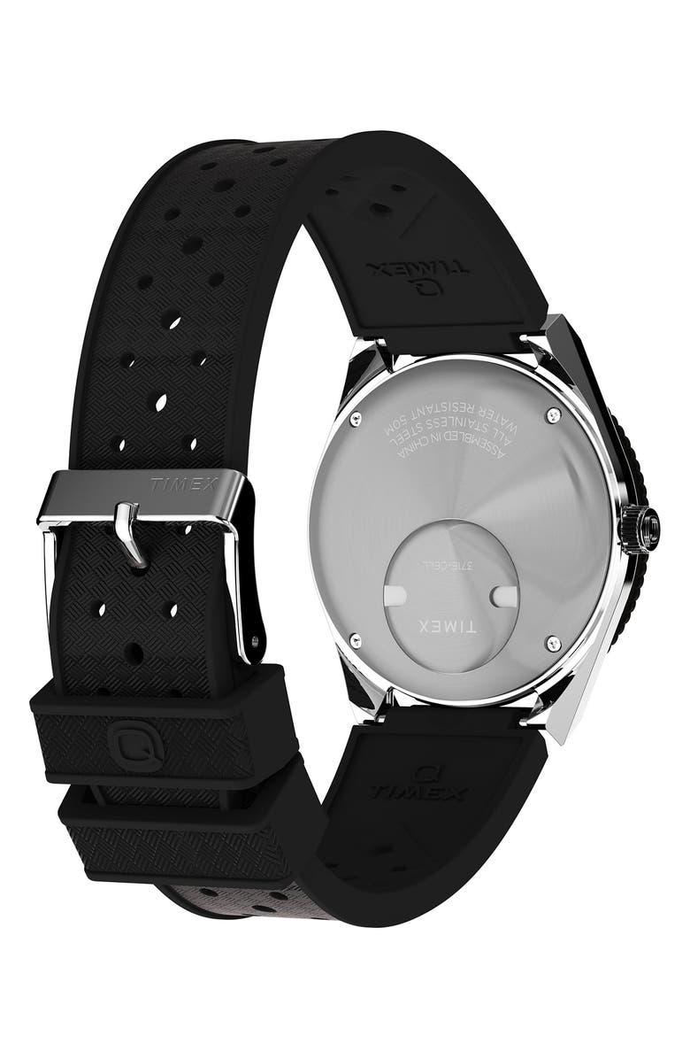 Timex<sup>®</sup> Q Timex GMT Synthetic Rubber Strap Watch, 38mm, Alternate, color, Black