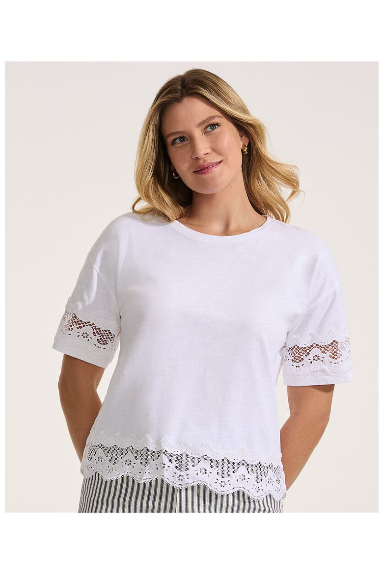 Short Sleeve Slub Jersey Cutwork T-Shirt, Alternate, color, White