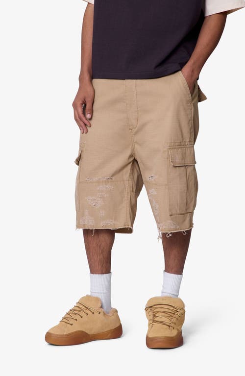 Mnml Baggy Distressed Cargo Shorts In Brown