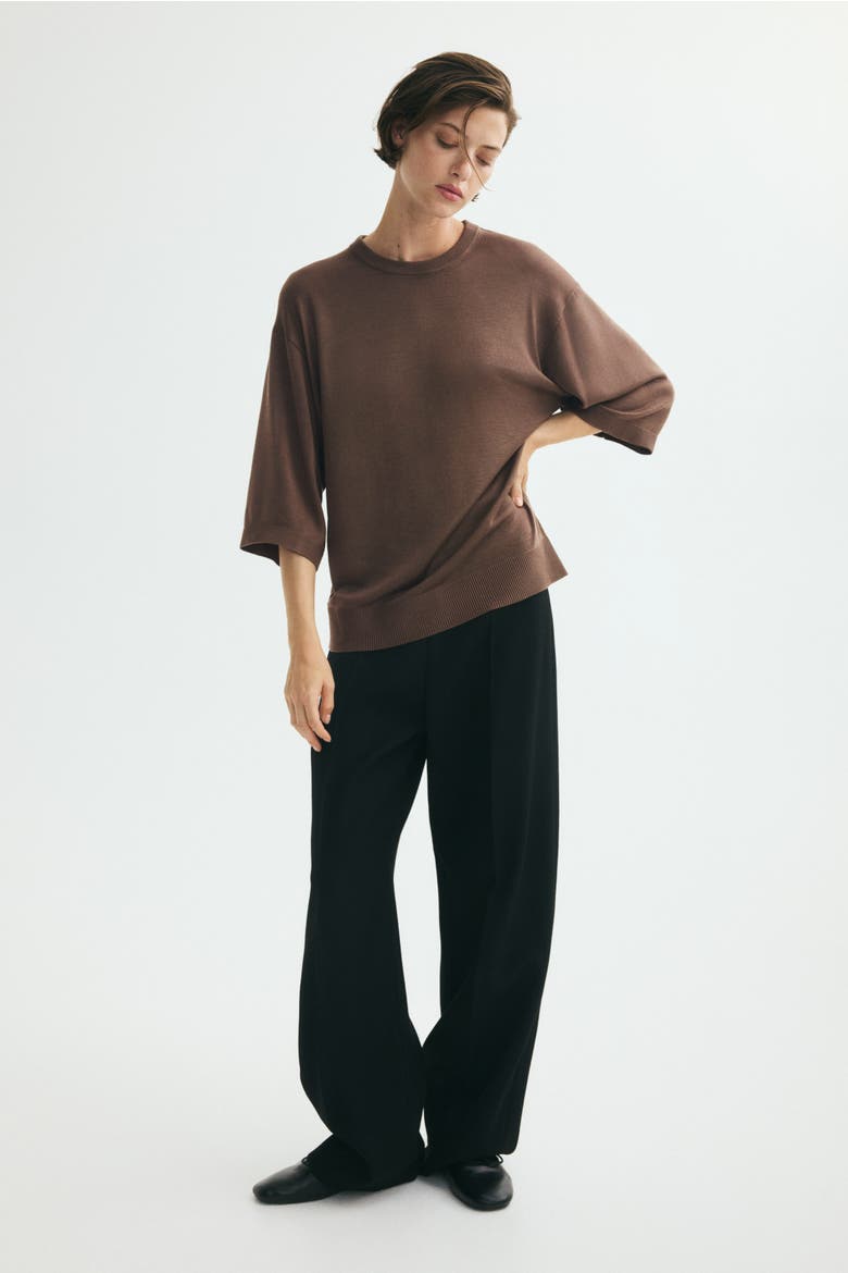 Short-sleeved Fine-knit Top, Alternate, color, Dark taupe