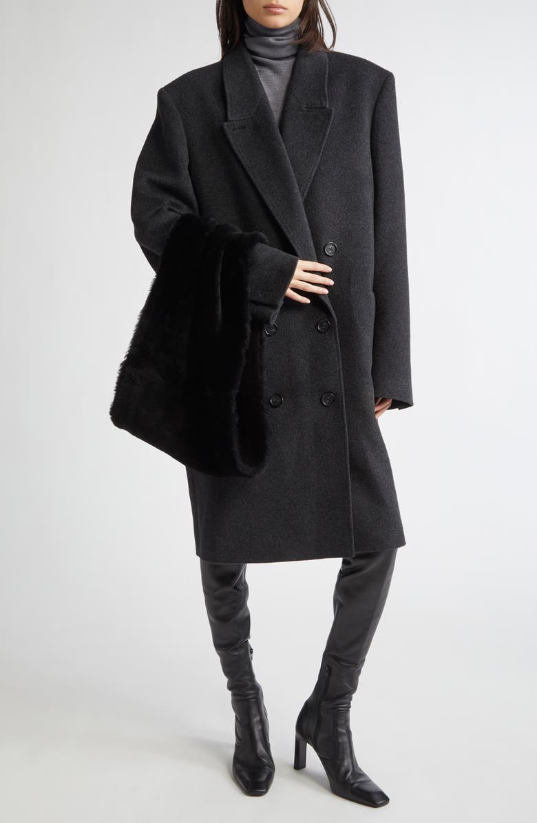 TOTEME Double Breasted Cashmere Coat, Alternate, color, Charcoal Melange