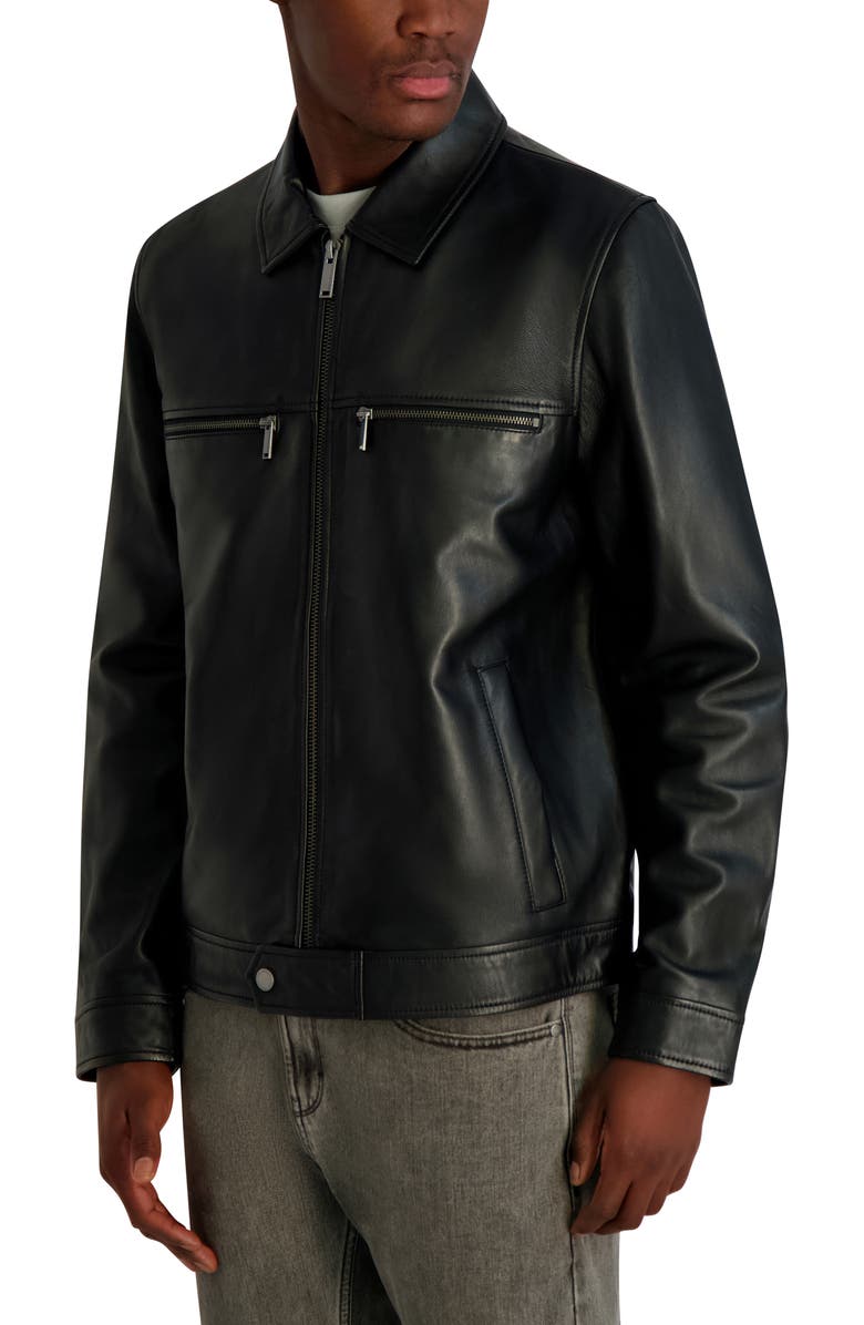 KARL LAGERFELD Leather Zip Jacket, Alternate, color, Black