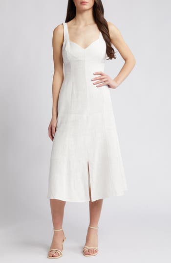 Du Paradis Sleeveless Linen Midi Dress In White