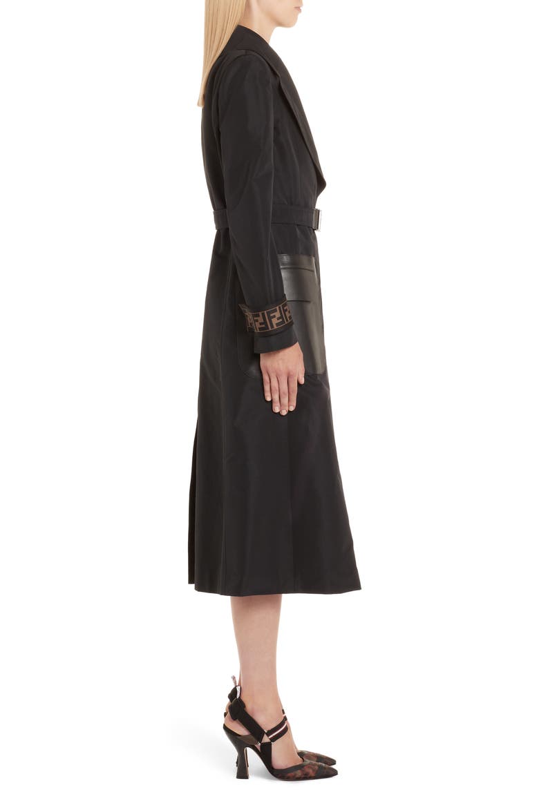 Leather Pocket Trench Coat, Alternate, color, BLACK