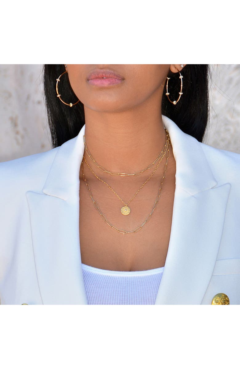 Liza Schwartz Stella 18K Gold Plated CZ Station Hoop Earrings, Alternate, color, Gold