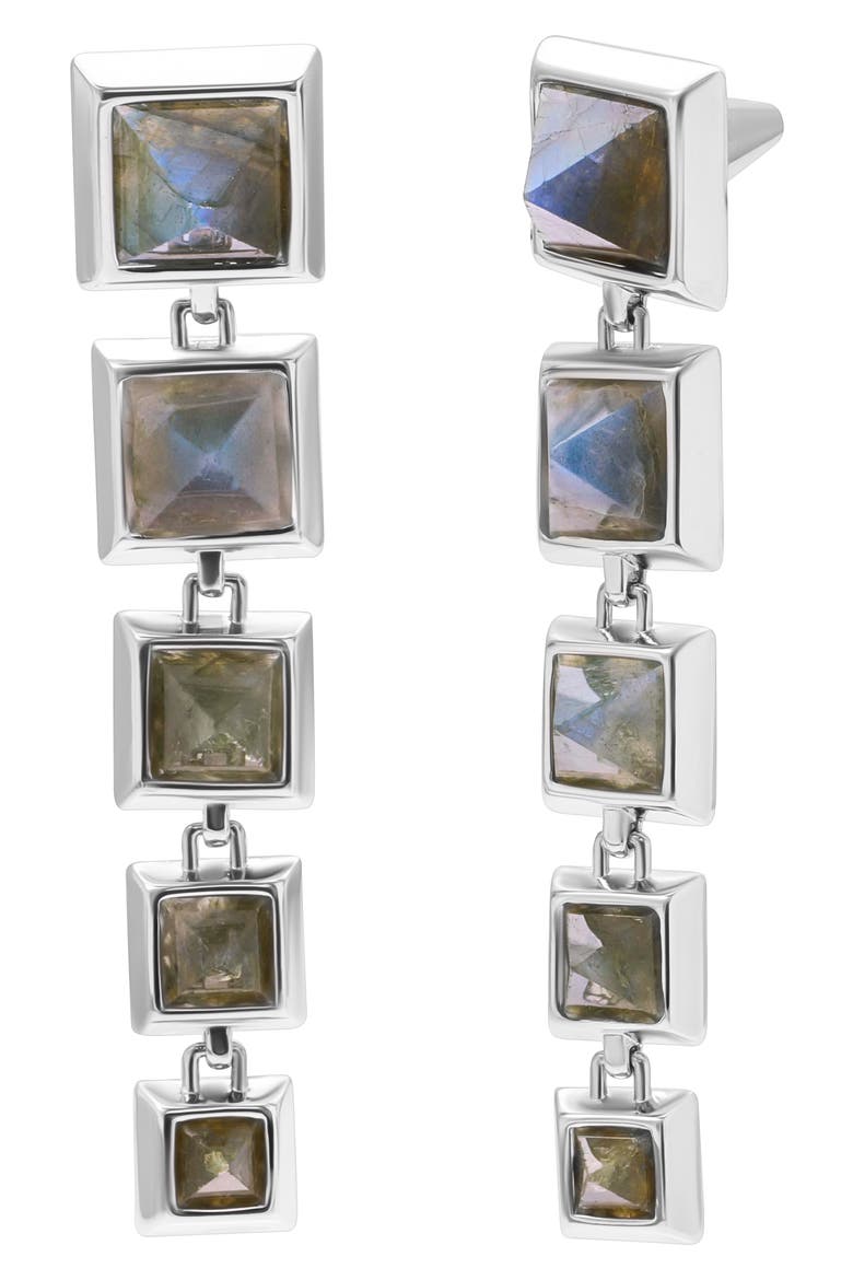 Graduated Pyramid Linear Drop Earrings, Main, color, SILVER/ LABRADORITE