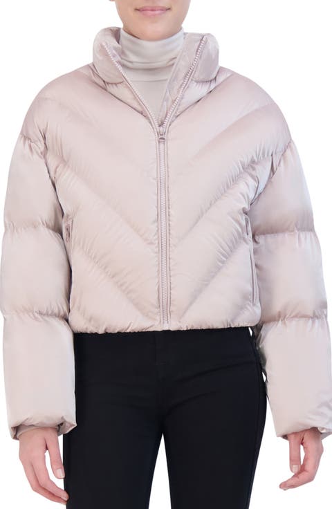 Cropped Chevron Quilted Puffer Jacket