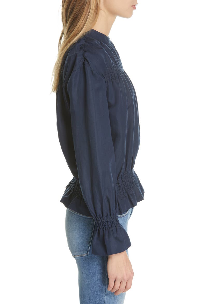 Smocked Zip Front Jacket, Alternate, color, NAVY