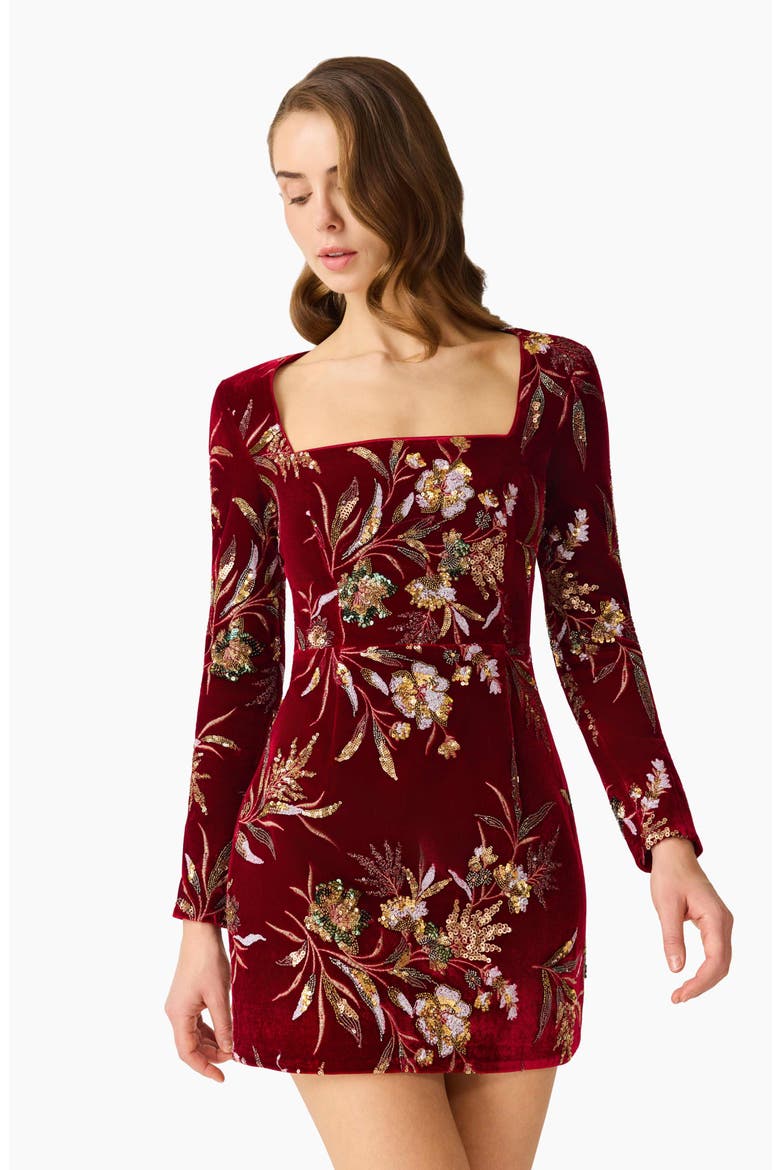 Corrina Sequin Long Sleeve Velvet Minidress, Alternate, color, BURGUNDY