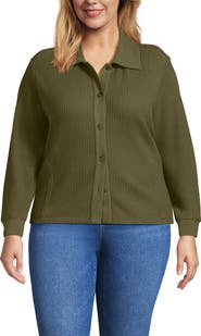 Lands' End Plus Size Long Sleeve Waffle Collared Shacket