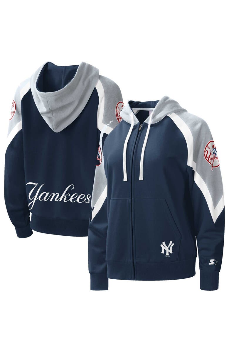 STARTER Women's Starter Navy/Gray New York Yankees Hail Mary Full-Zip Hoodie, Main, color, 