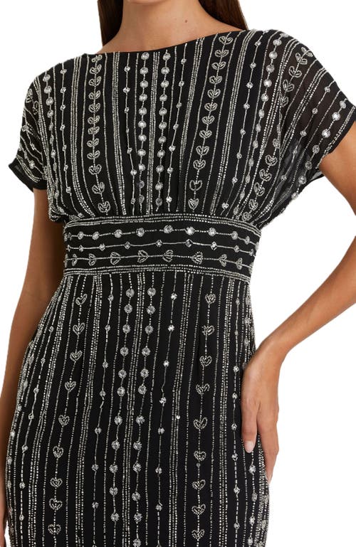 Mac Duggal Beaded Empire Waist Column Midi Cocktail Dress In Black