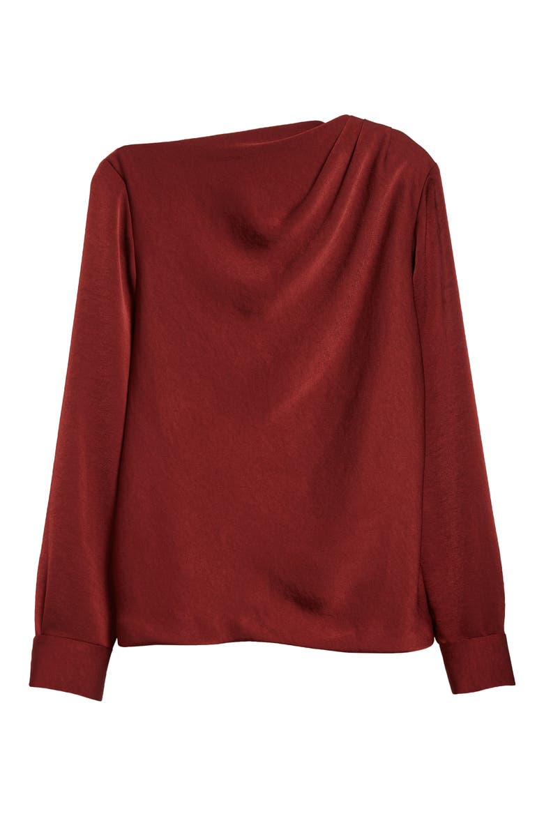 Asymmetric Drape Detail Brushed Satin Top, Alternate, color, BORDEAUX