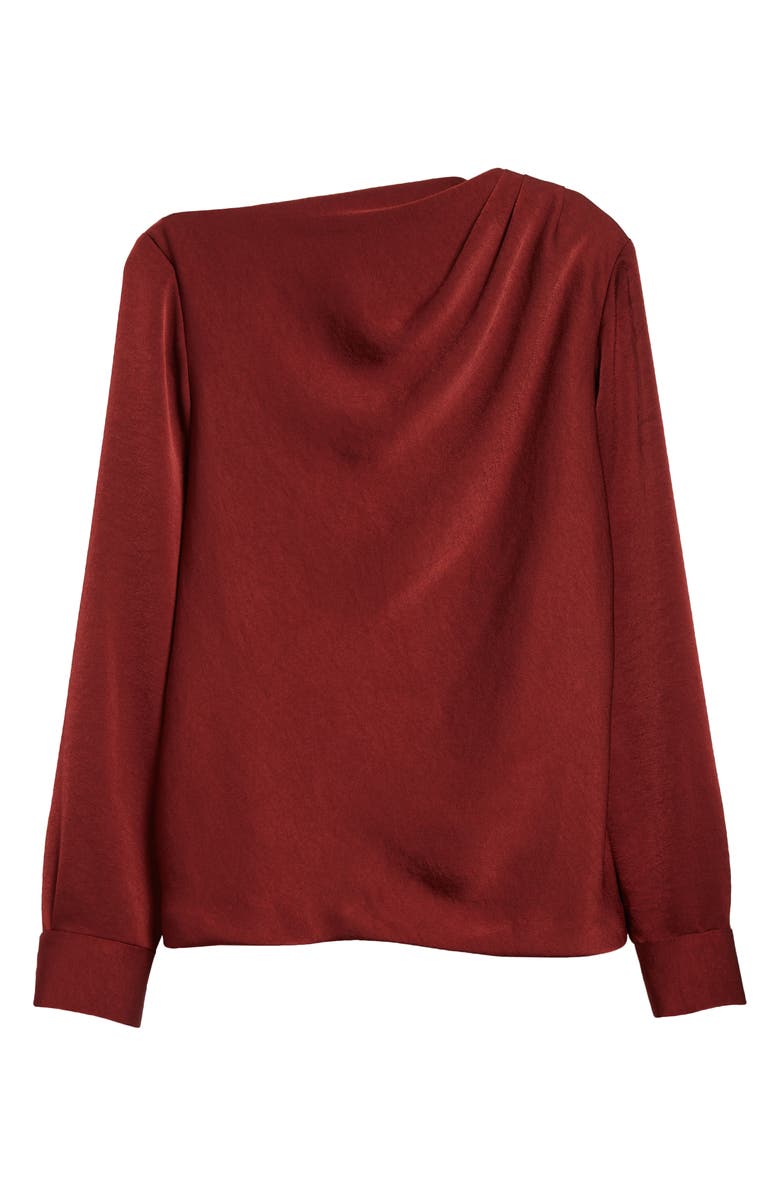 Lela Rose Asymmetric Drape Detail Brushed Satin Top, Alternate, color, Bordeaux