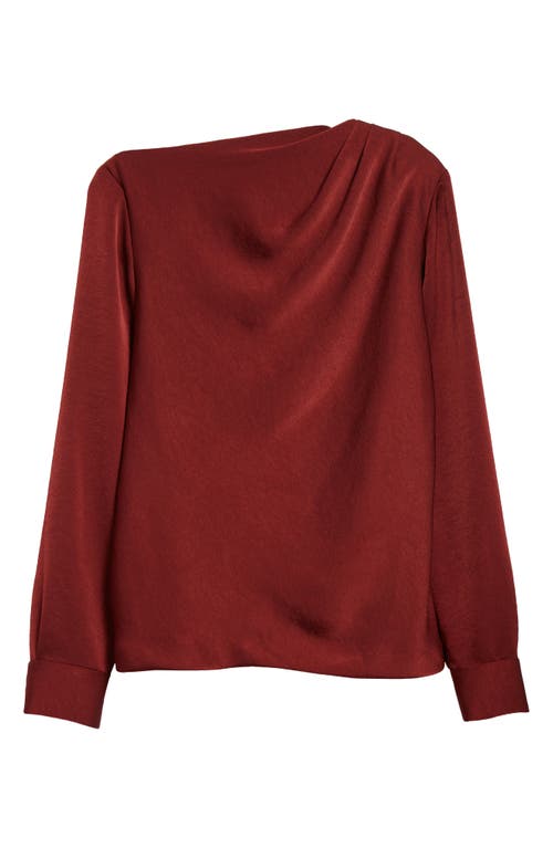 Lela Rose Asymmetric Drape Detail Brushed Satin Top In Bordeaux