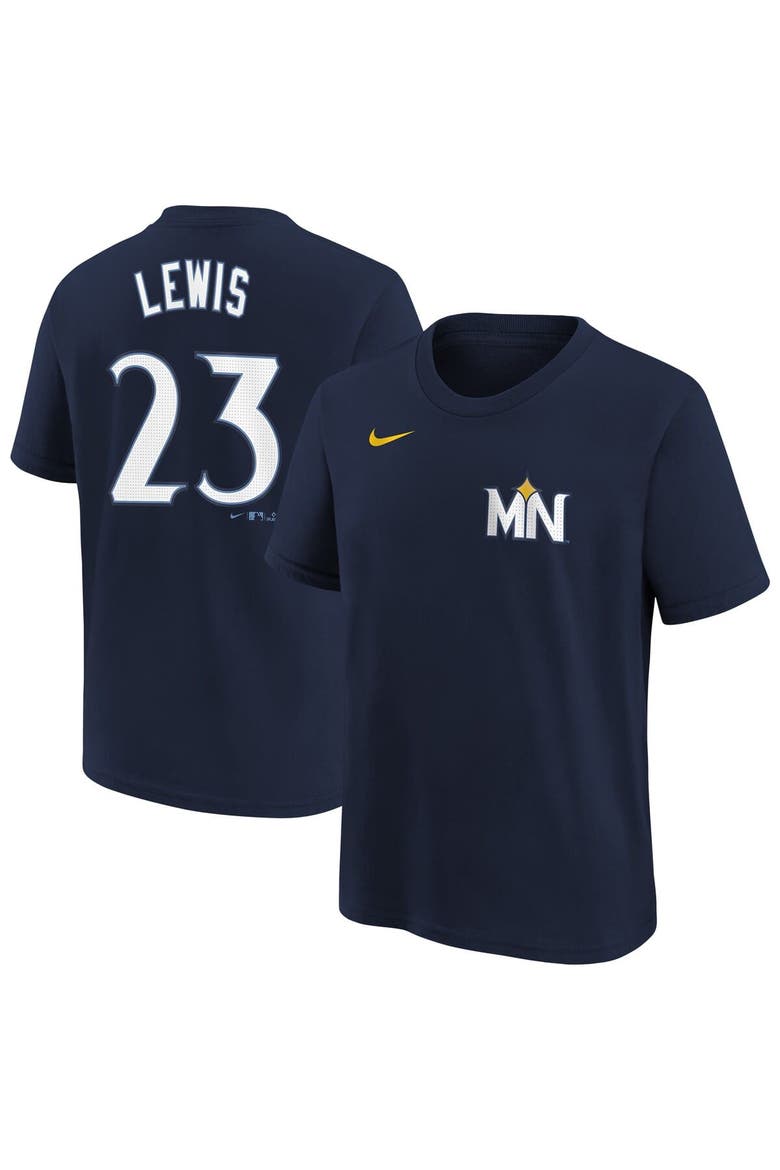 Youth Nike Royce Lewis Navy Minnesota Twins Fuse City Connect Name & Number T-Shirt, Main, color, Navy
