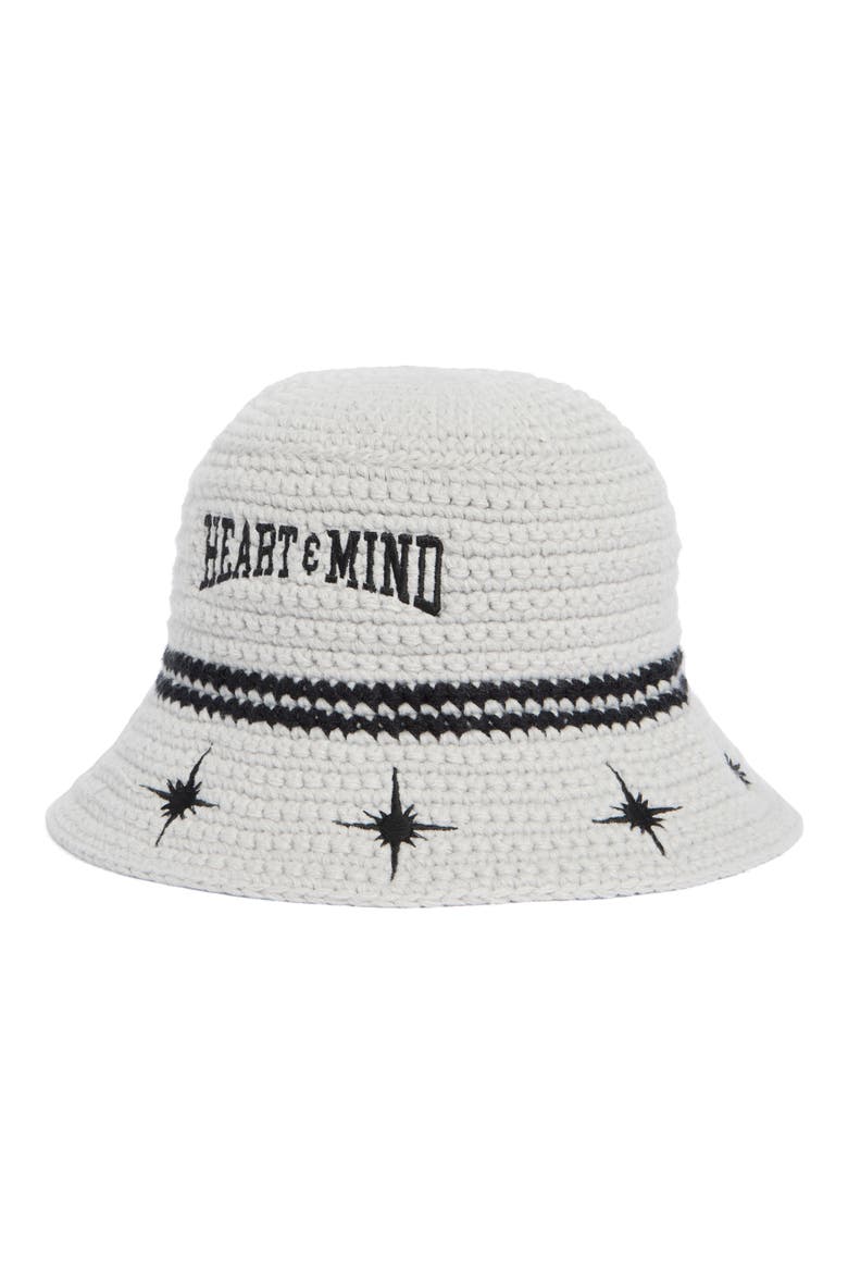 Embroidered Knit Bucket Hat, Main, color, HEATHER GREY
