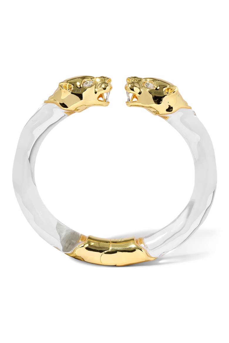 Panther Visage Lucite Hinge Cuff Bracelet, Main, color, GOLD/ LUCITE