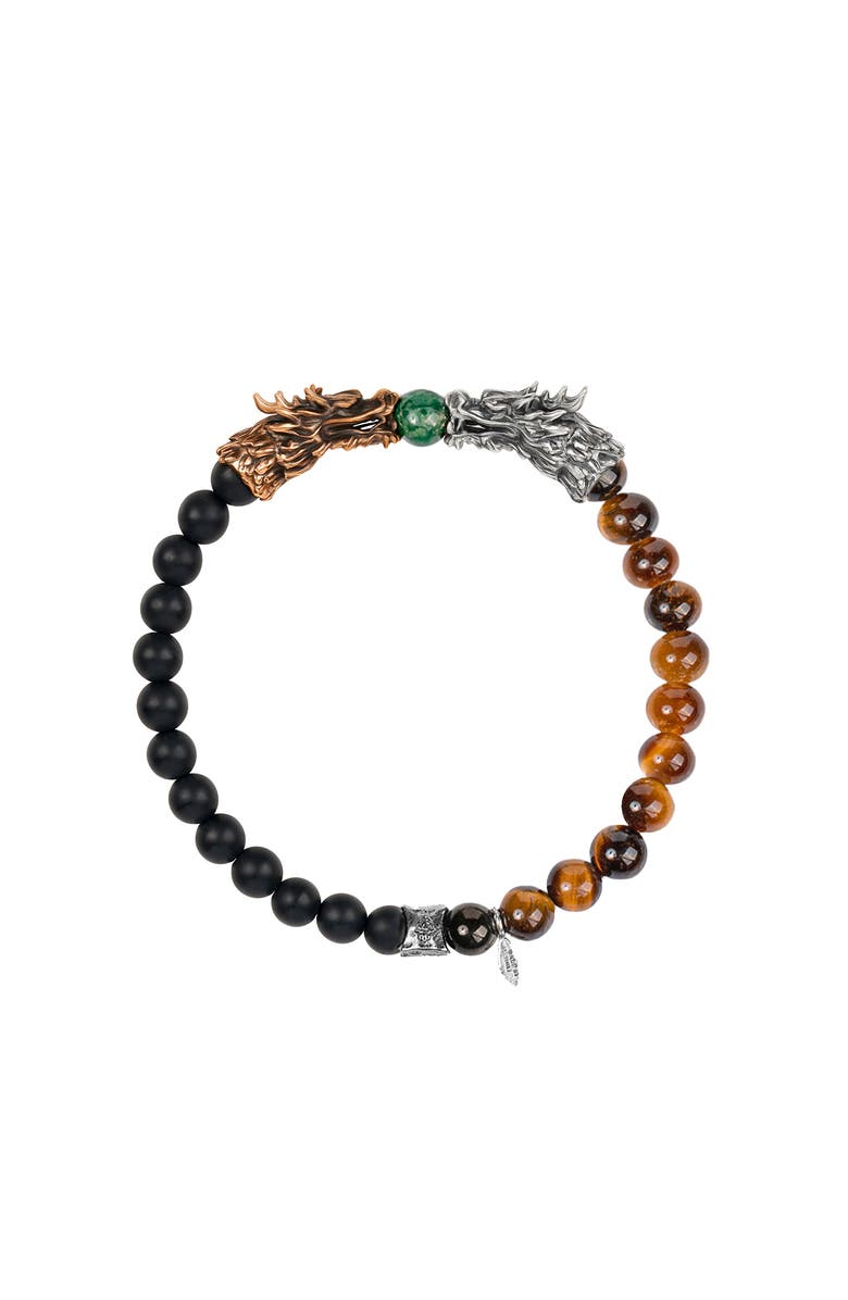 Karma and Luck Men's Multistone Dragon Charm Beaded Bracelet Fulfillment of Potential, Main, color, Multicolor