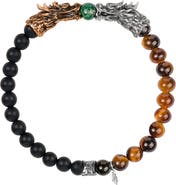 Karma and Luck Men's Multistone Dragon Charm Beaded Bracelet Fulfillment of Potential