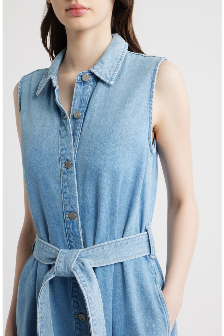 Addison Sleeveless Raw Hem Denim Shirtdress, Alternate, color, LIGHT INDIGO