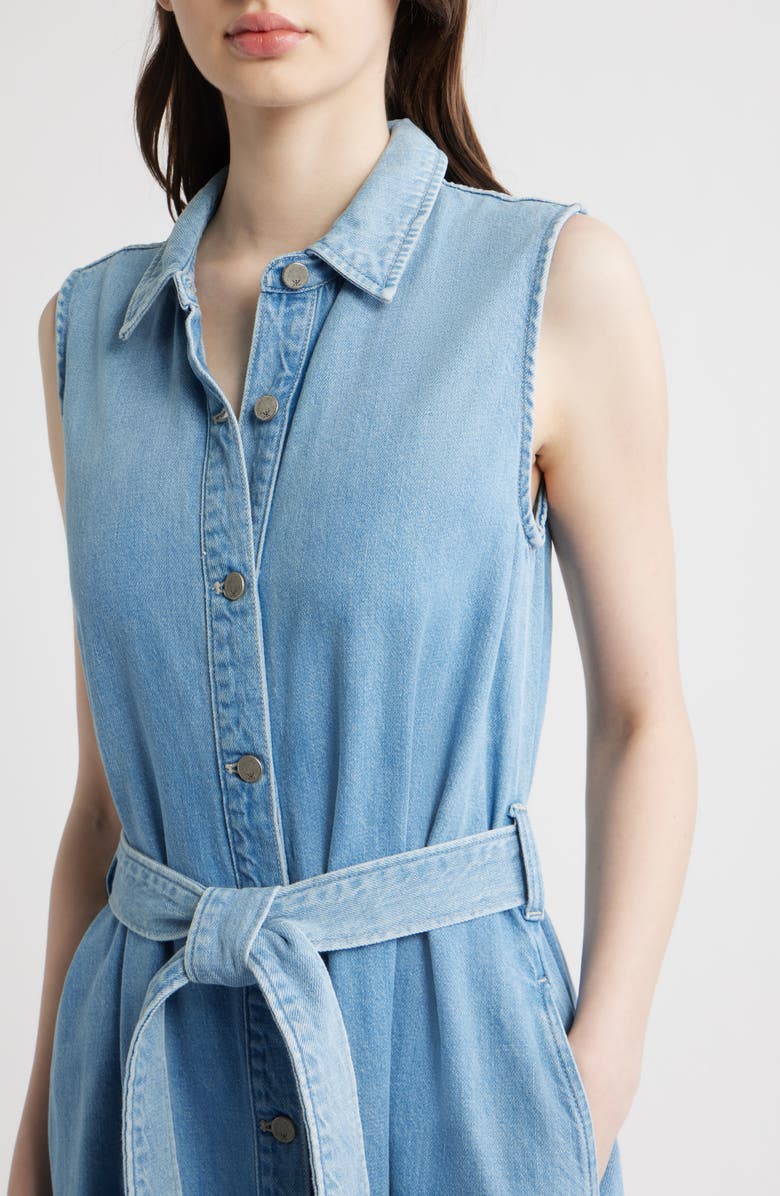 KOBI HALPERIN Addison Sleeveless Raw Hem Denim Shirtdress, Alternate, color, Light Indigo
