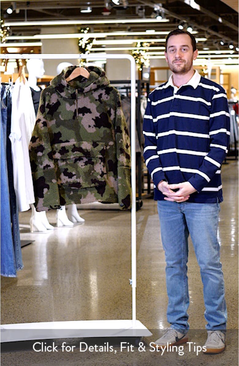 Oversize Camo Hooded Fleece Quarter Zip Pullover, sales video thumbnail