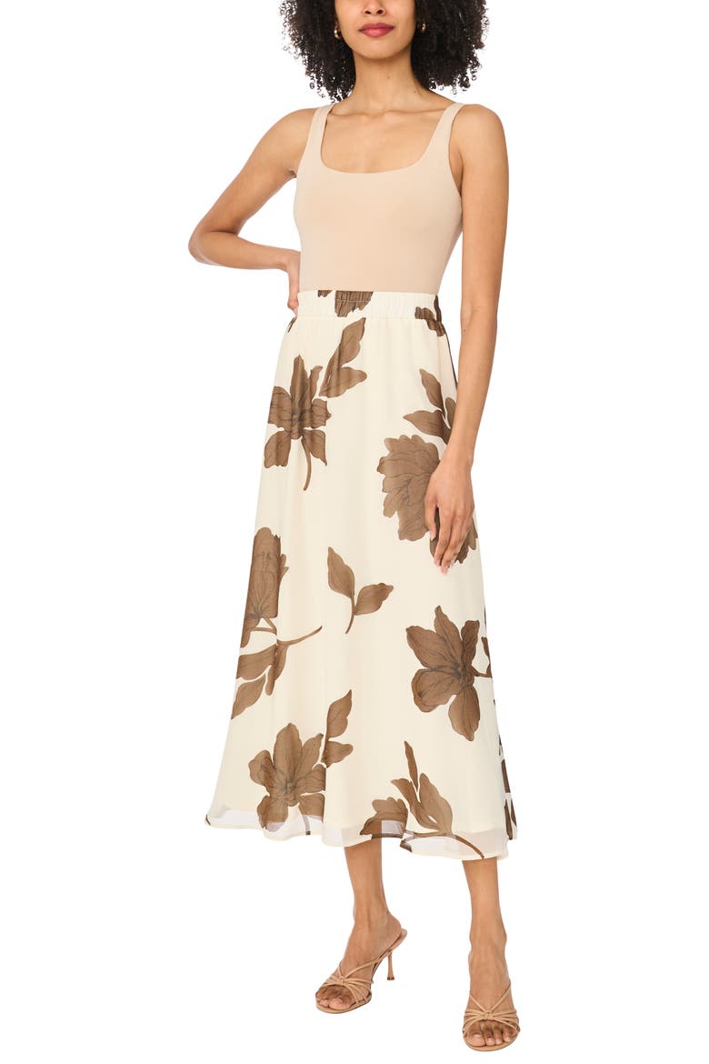 Floral Print Maxi Skirt, Alternate, color, CAFE