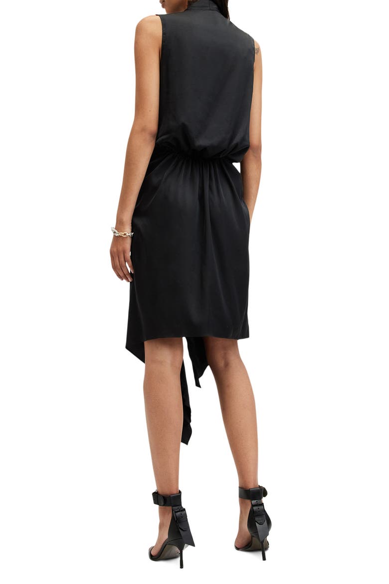 Abi Lace Trim Gathered Asymmetric Dress, Alternate, color, BLACK
