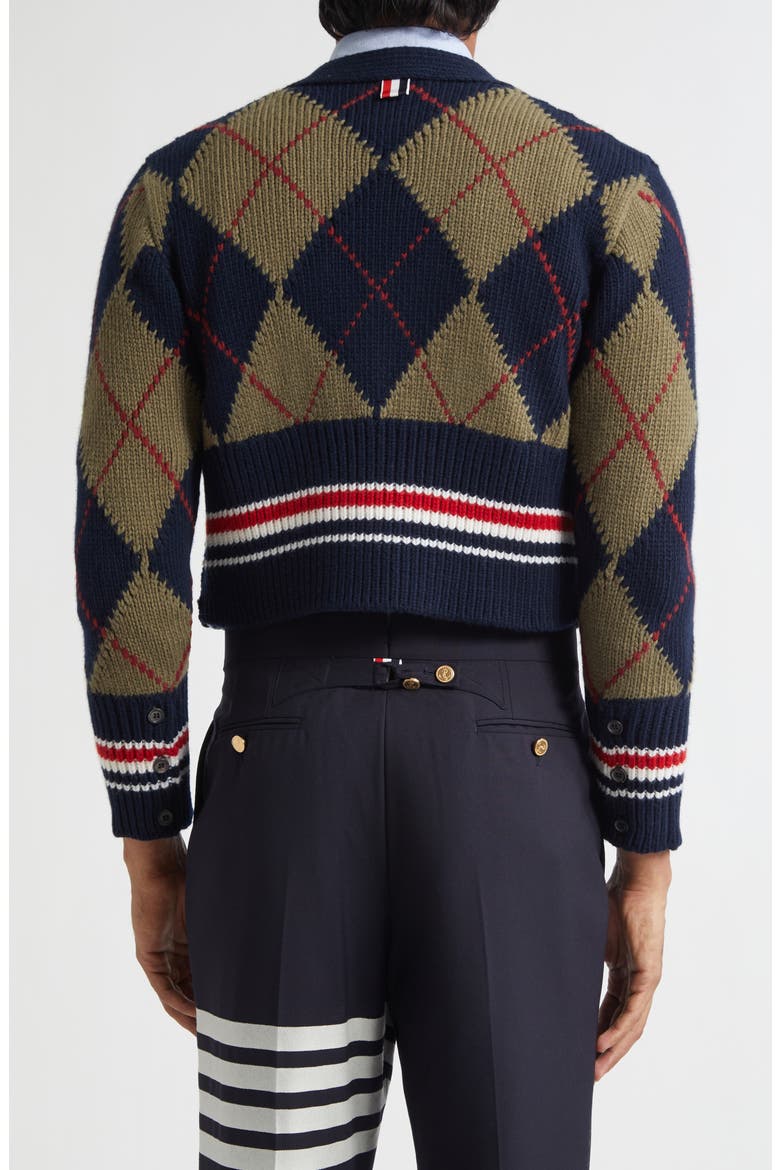 Argyle Intarsia Shrunken Virgin Wool Blend Cardigan, Alternate, color, NAVY