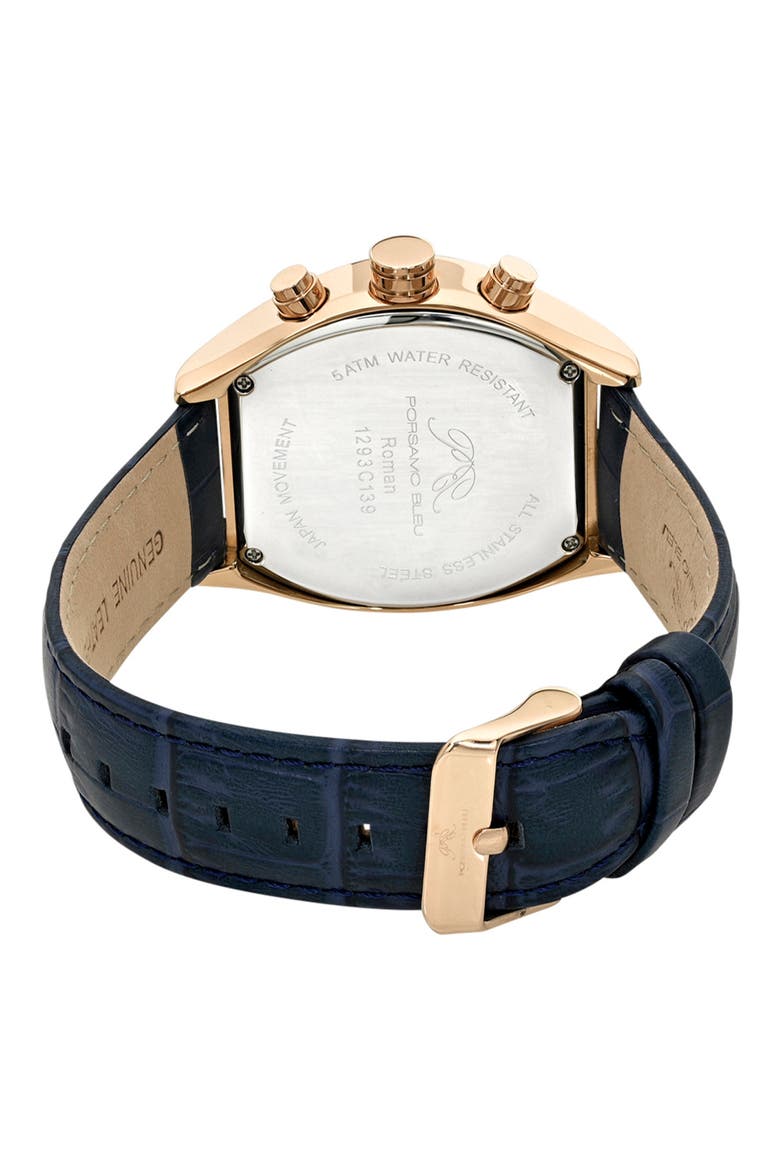 Roman Leather Strap Watch, Alternate, color, BLUE ROSE TONE
