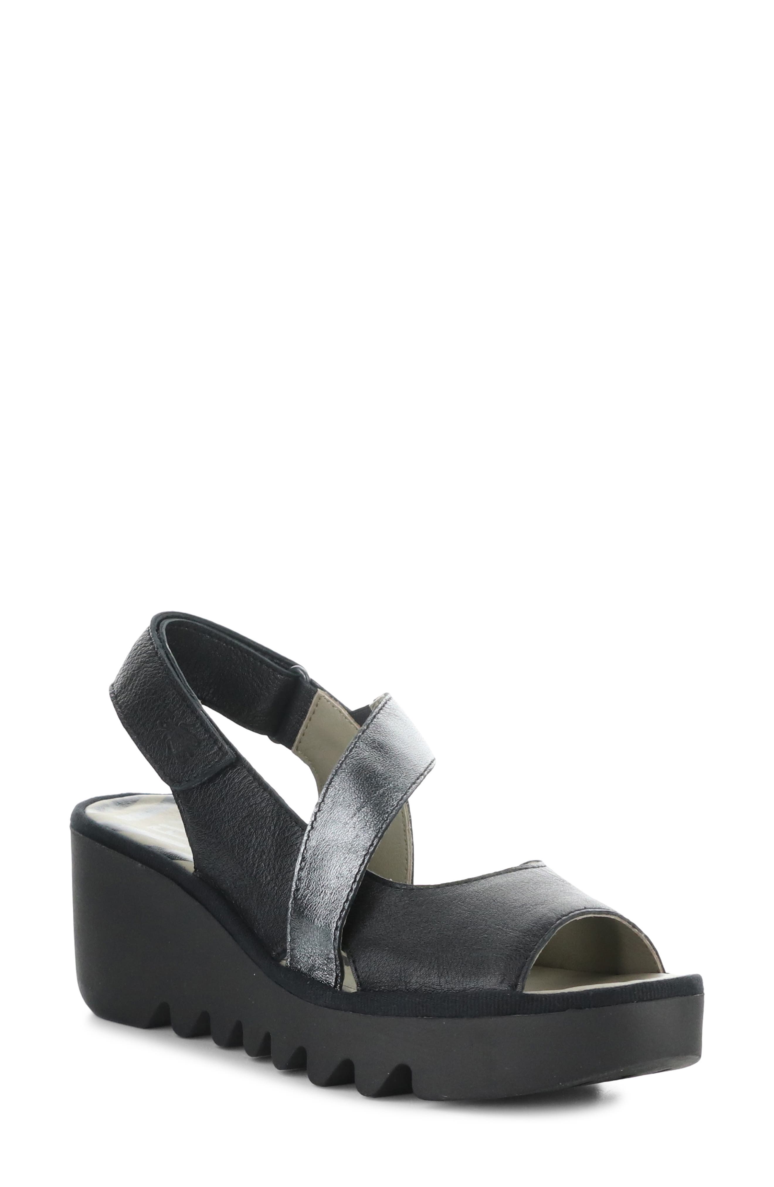 Fly London Basy Slingback Platform Wedge Sandal, Main, color, Black/ Graphite