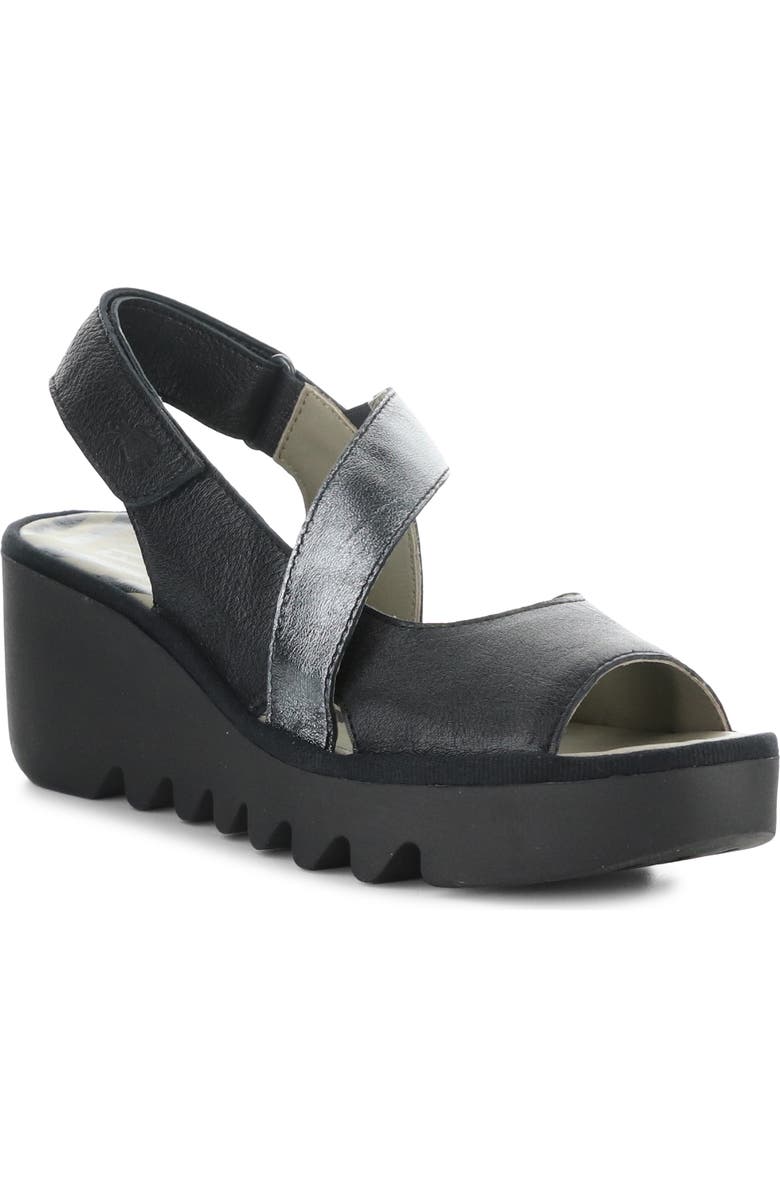 Fly London Basy Slingback Platform Wedge Sandal, Main, color, Black/ Graphite