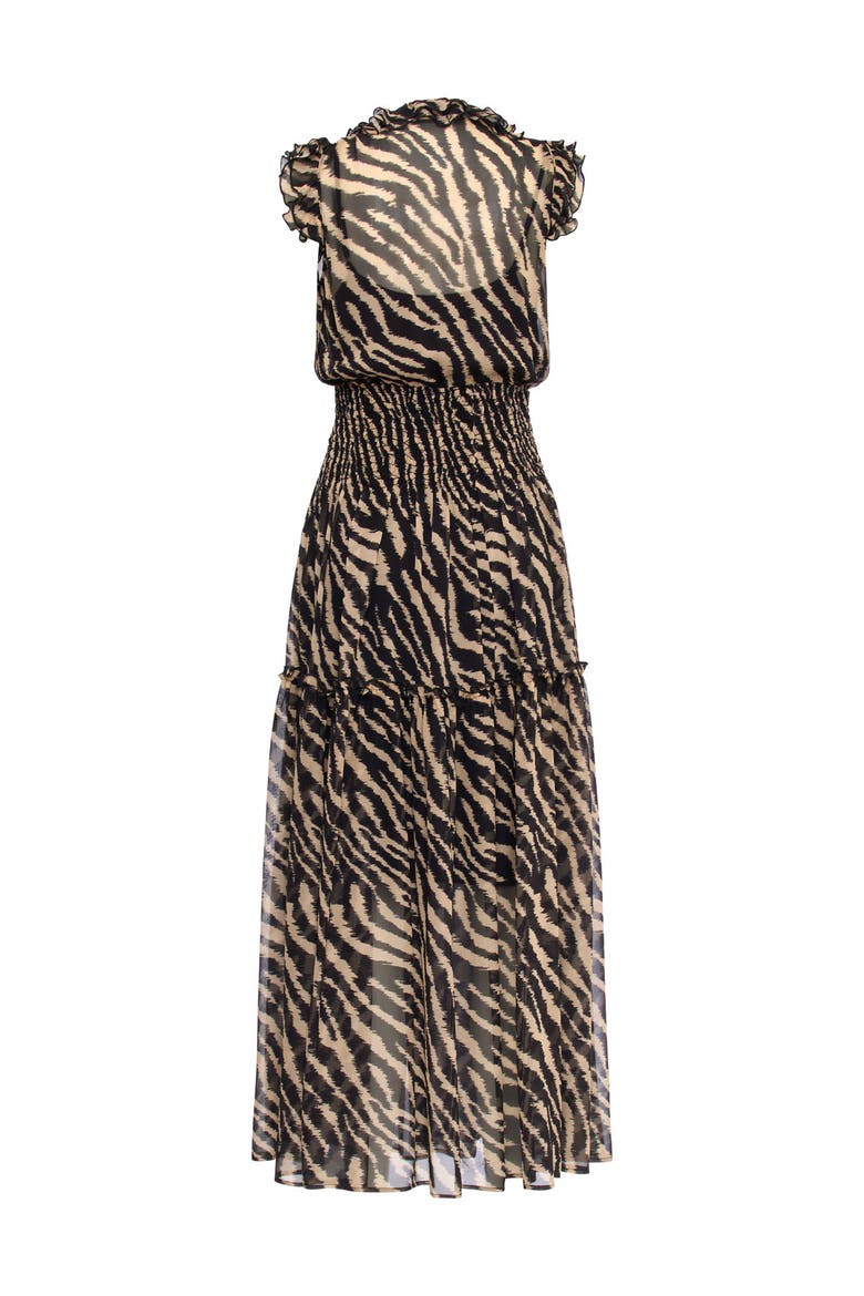 Printed Silk Georgette Dress With Palm Embroidery, Alternate, color, Black / Sand