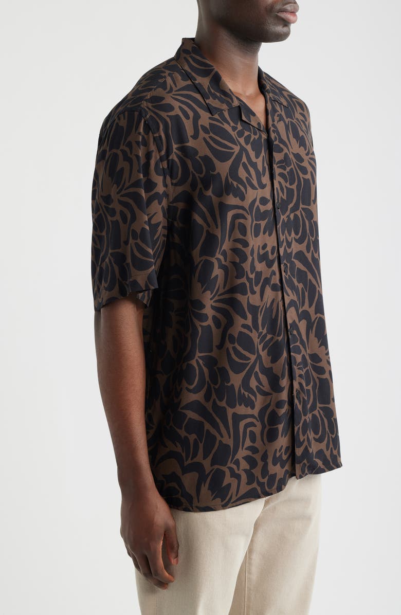 Wax London Didcot Abstract Floral Camp Shirt, Alternate, color, Black / Brown
