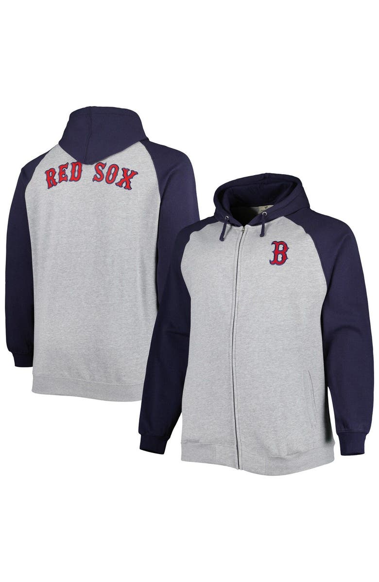 PROFILE Men's Heather Gray/Navy Boston Red Sox Big & Tall Raglan Hoodie Full-Zip Sweatshirt, Main, color, 