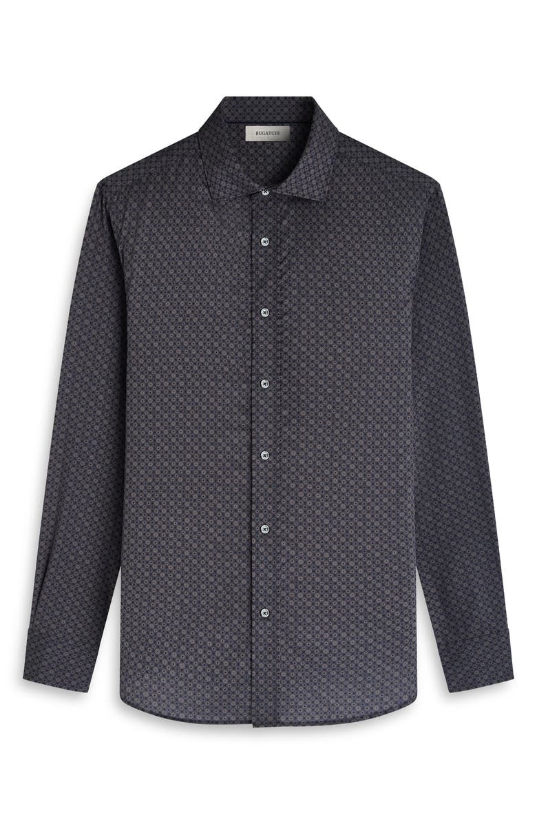 Bugatchi Axel Shaped Fit Geo Print Lyocell Button-Up Shirt, Alternate, color, Anthracite