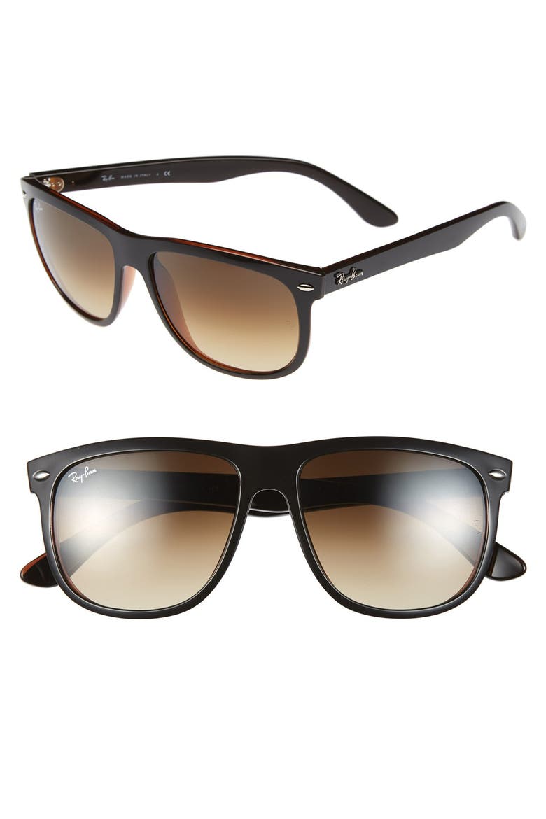'Boyfriend Flat Top Frame' 56mm Sunglasses, Main, color, BLACK/BROWN