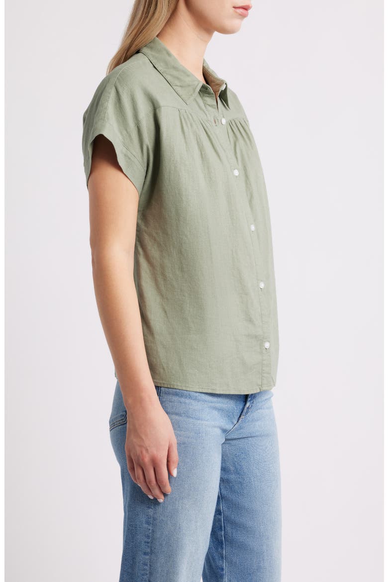 Short Sleeve Linen Blend Button-Up Shirt, Alternate, color, GREEN HEDGE
