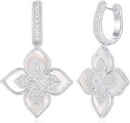 SUZY LEVIAN Pavé Cubic Zirconia Floral Drop Huggie Hoop Earrings