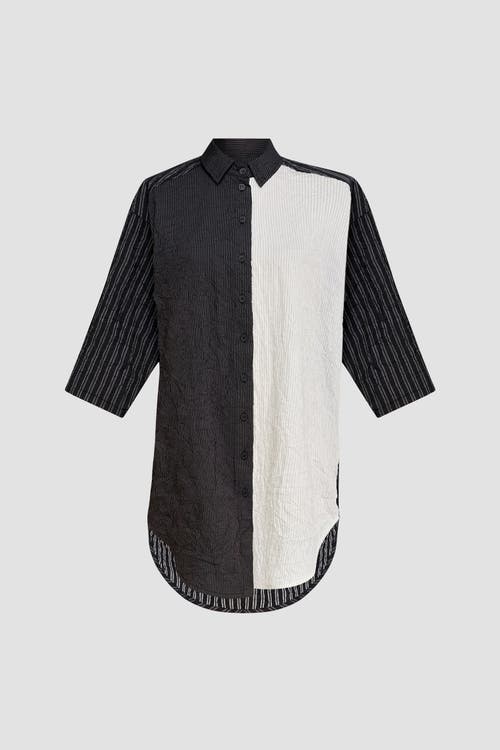 ALEMBIKA ALEMBIKA CRINKLE PATCHWORK STRIPES BUTTON-UP SHIRT