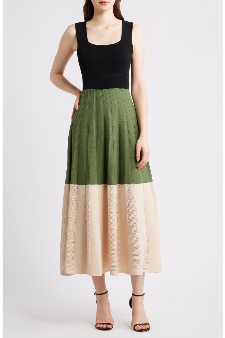 Colorblock Knit Midi Dress, Main, color, GREEN MULT