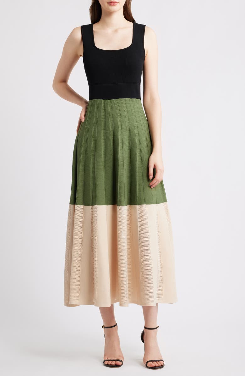 Vince Camuto Colorblock Knit Midi Dress, Main, color, Green Mult