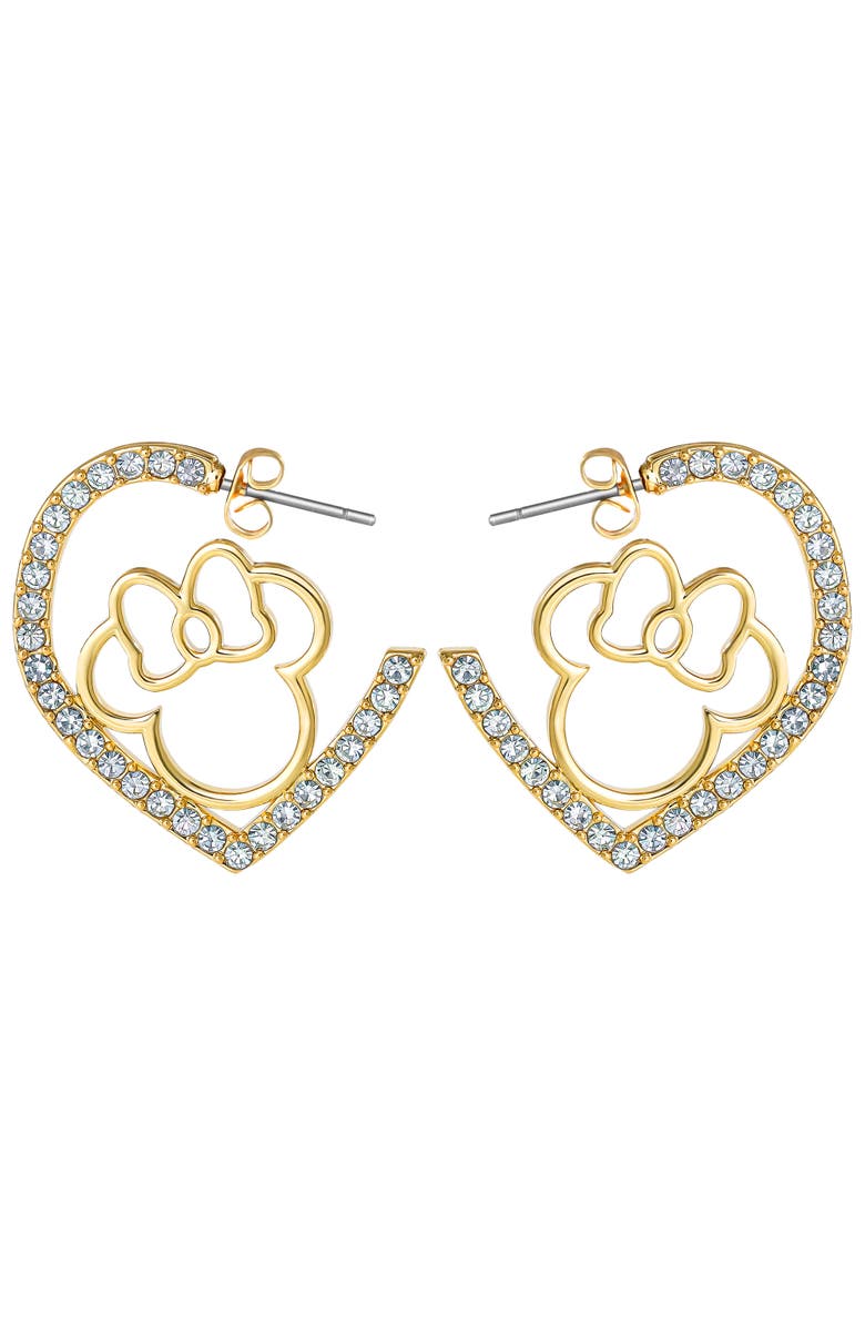 Disney Minnie Mouse Heart Earrings, Gold-Tone Outline with Crystal Pavé, Alternate, color, Gold Tone