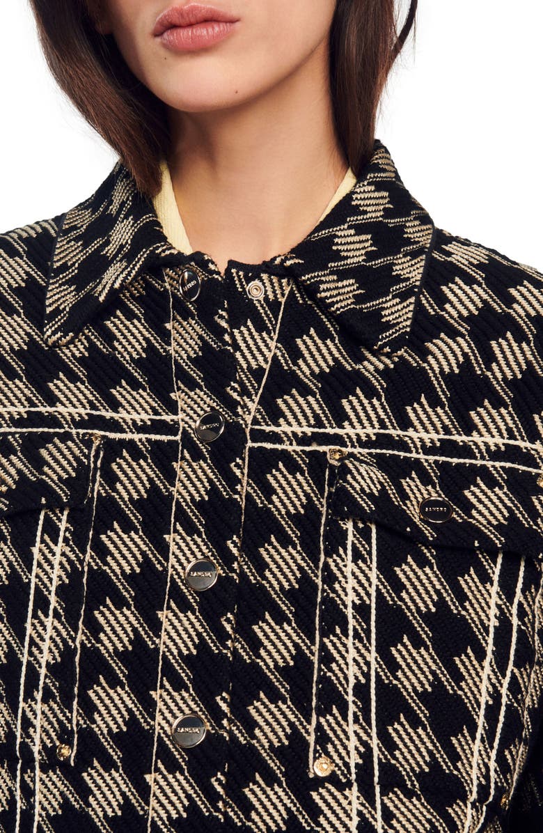 SANDRO Balthazar Houndstooth Cotton Blend Jacket, Alternate, color,