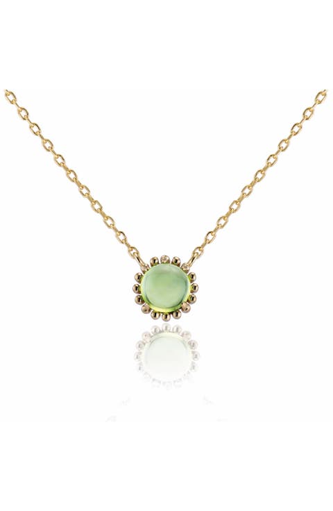 14K Yellow Gold Peridot Cabochon Pendant Necklace