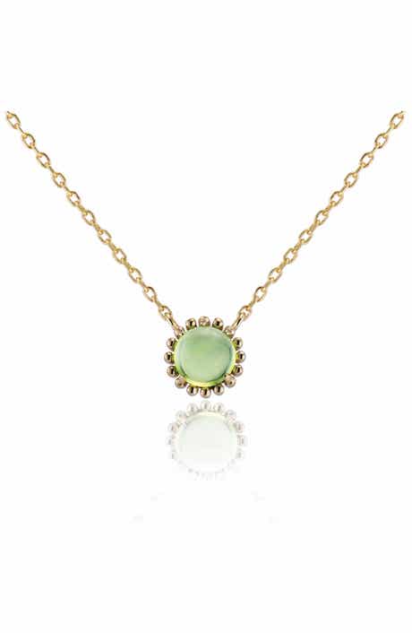 House of Frosted 14K Yellow Gold Peridot Cabochon Pendant Necklace